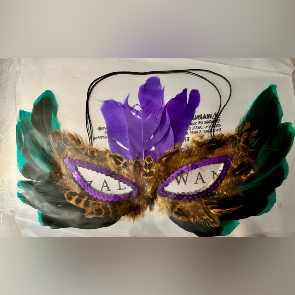 MARDI GRAS sequin and feathered Masquerade Mask in Purple and Green